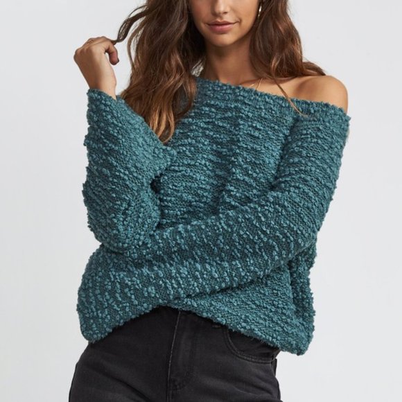 Billabong  Off The Beat Sweater Texture Knit Off The Shoulder Bell Sleeves - Picture 1 of 6